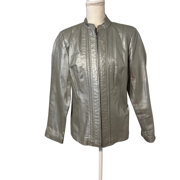 Bradley Jackets & Blazers - Vintage Women's Silver Leather Jacket | Good Vintage Condition
